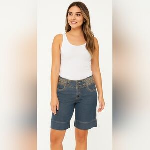 Rare 80's Jolt Long Knee Length Denim Shorts Smocked Elastic Waist  Size 11